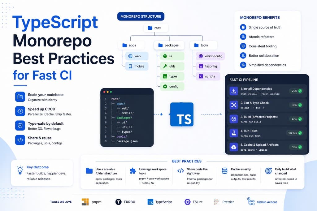 TypeScript code on a monitor representing monorepo tooling and shared package engineering