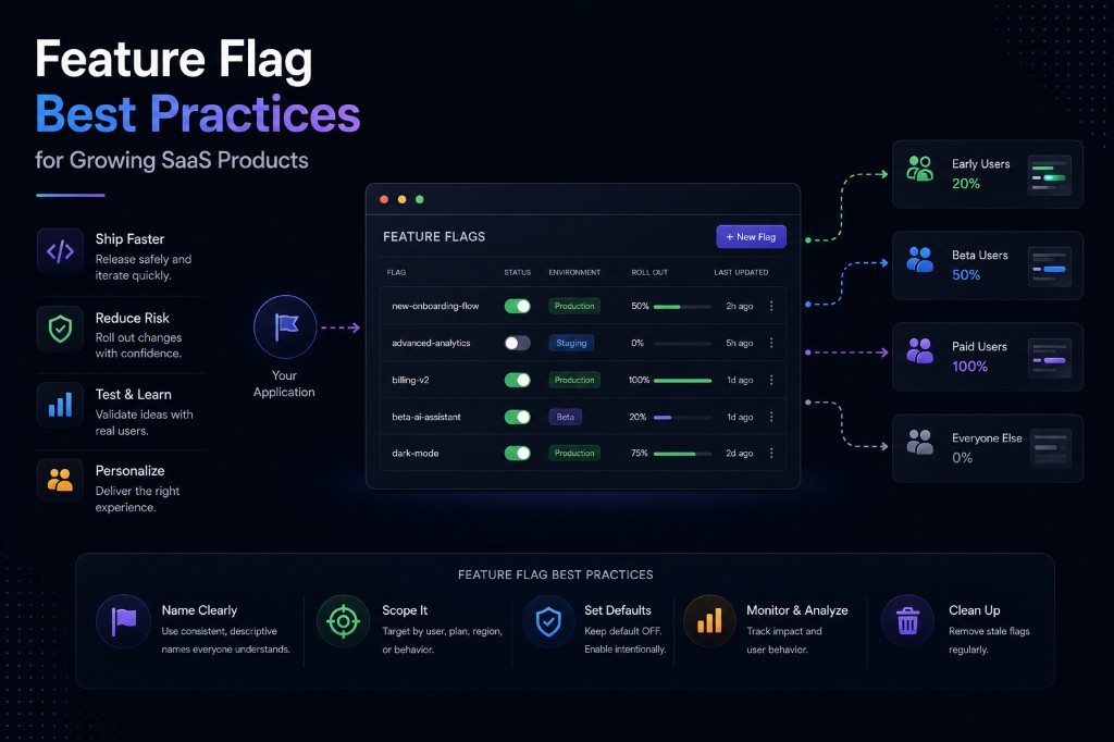 Analytics charts representing feature-flag experimentation and controlled releases